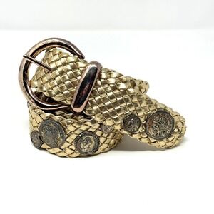 Vintage Omega Gold Woven Coin Belt Faux French Coin Medallions Women's M